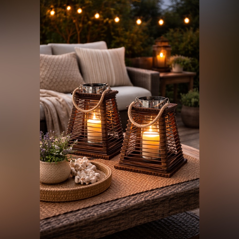 Pier 1 Imports Retro Wooden Lanterns – Set of 2